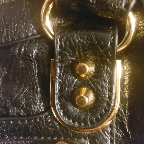 Black Vegan Leather Moto City Satchel Bag with Tassels Removable Strap - Picture 12 of 15